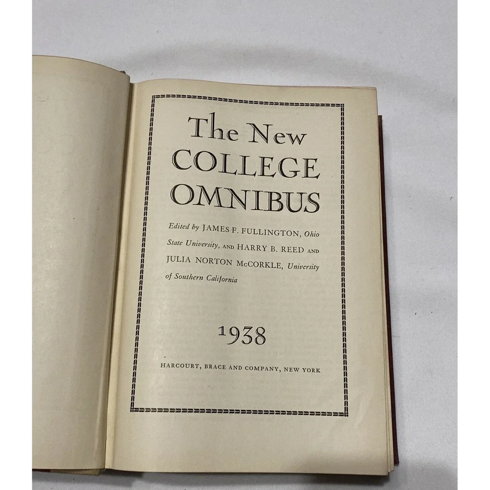 1938 The New College Omnibus Fullington‎ Reed & McCorkle Antique Education Book
